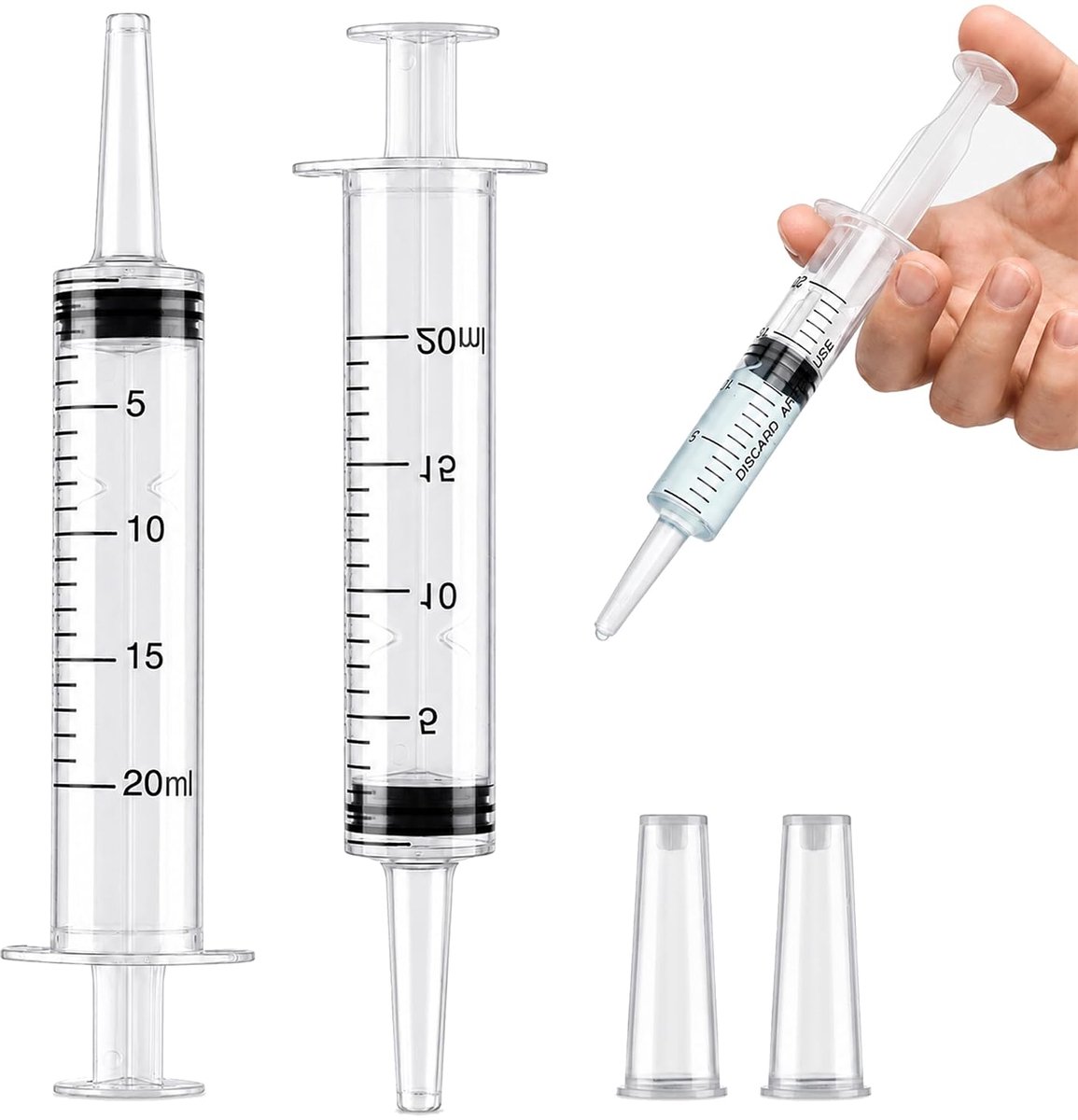 10 stuks 20 ml grote kunststof spuiten, plastic spuit met dop, enkele verpakking, huisdiervoederspuit, geschikt voor laboratorium, lijmtoepassing, plantenirrigatie, nauwkeurige dosering en afg