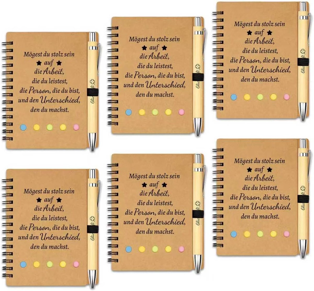 Cadeaus voor collega's Kerstmis, 6-delige set, inspirerend spiraalnotitieboek met balpen, bedankje, cadeaus voor collega's, medewerkers, teamcadeau, Kerstmis, afscheidscadeau, collega