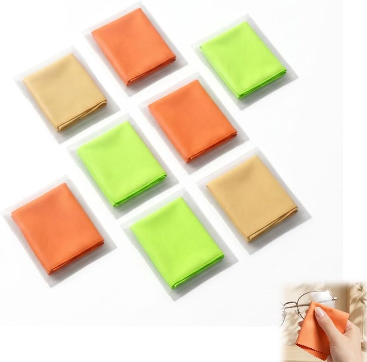 [8 stuks] - microvezel reinigingsdoek 14,5 x 17,5 cm, zachte lensreinigingsdoek voor brillen, camera's en displays (beige, cyaan, lichtblauw, oranje), pluisvrij en wasbaar