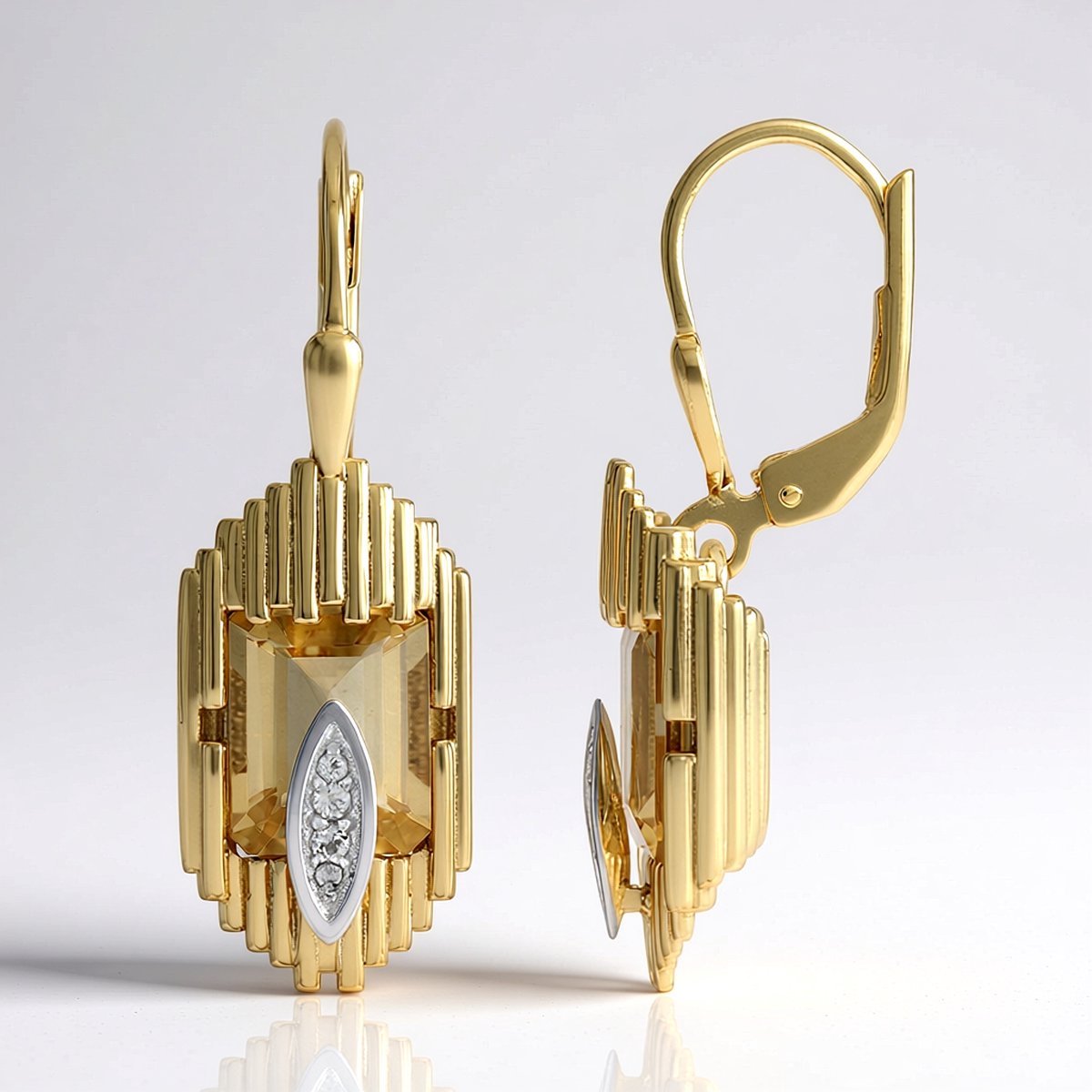 Cavill - Vergulde 925 Sterling Zilver Oorbellen - 3,51 ct Achthoekige Citrien uit Brazilië - Luxe Oorbellen met Witte Topaas - Elegante Dames Sieraden