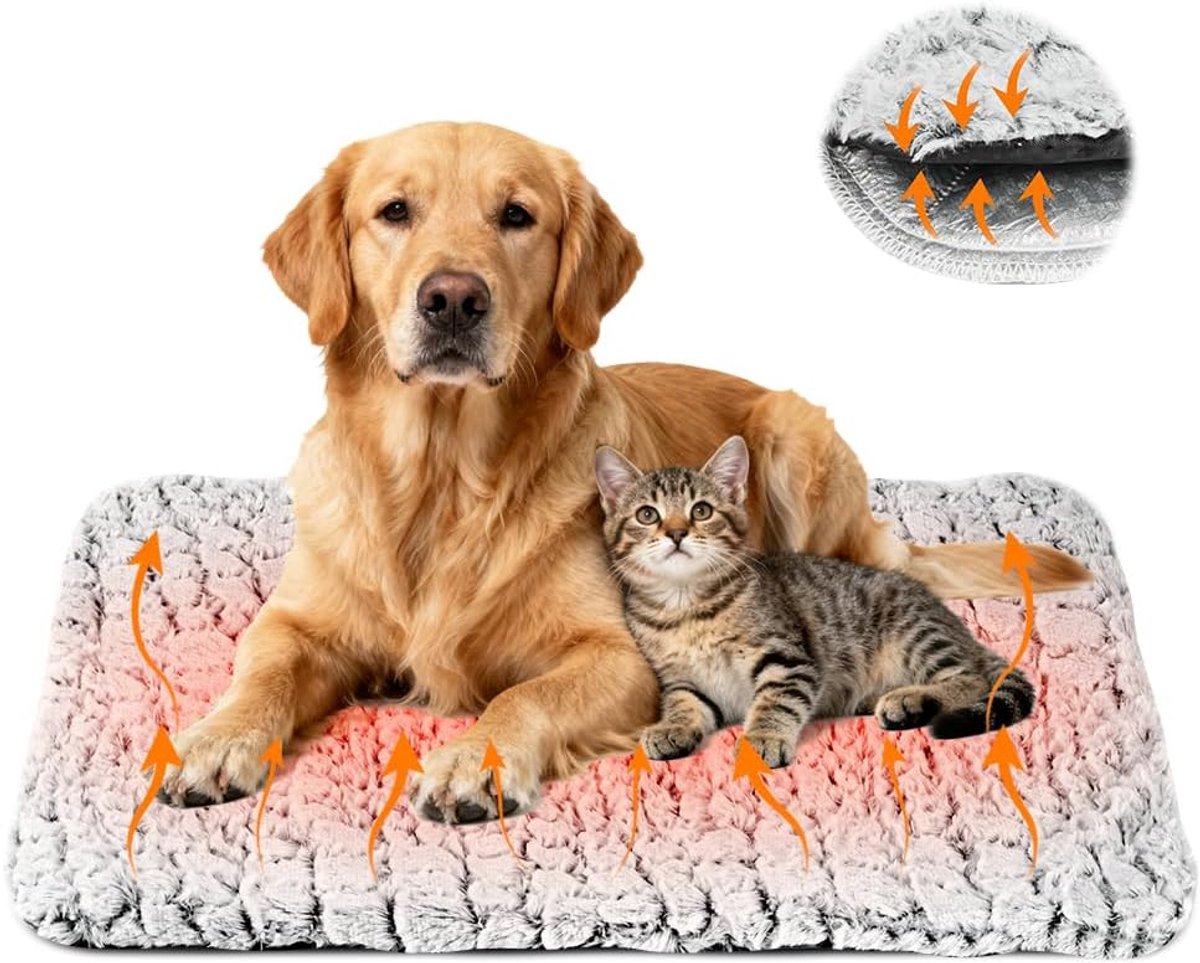 HisKes Zelfverwarmende mat voor huisdieren - Verwarmingsmat Huisdieren - 70 x 50 cm - Verwarmde mat voor katten en honden - Isolerend - Antislip - Isolerende mat voor katten, honden en andere huisdieren - Gebroken wit