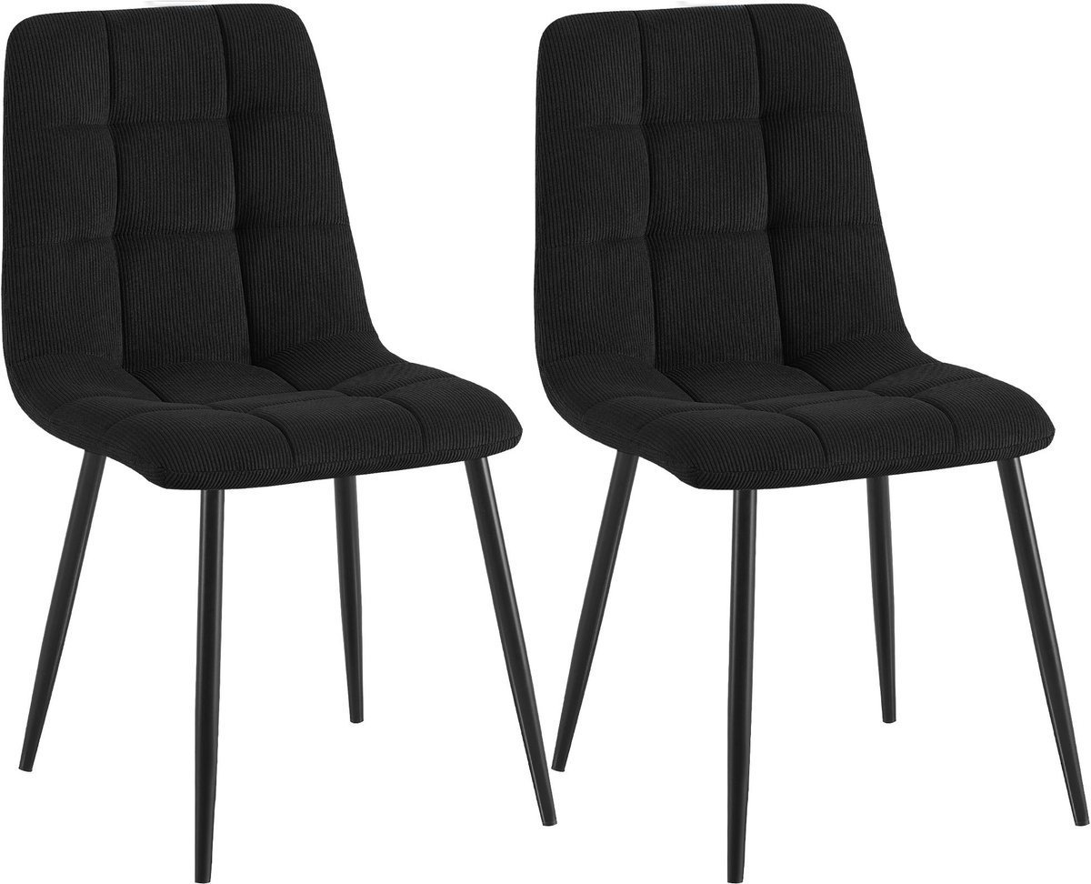 CLP Set van 2 Eetkamerstoelen Tilde - Gestoffeerd - Metalen Onderstel - belastbaar tot 150 kg - Ribstof/zwart