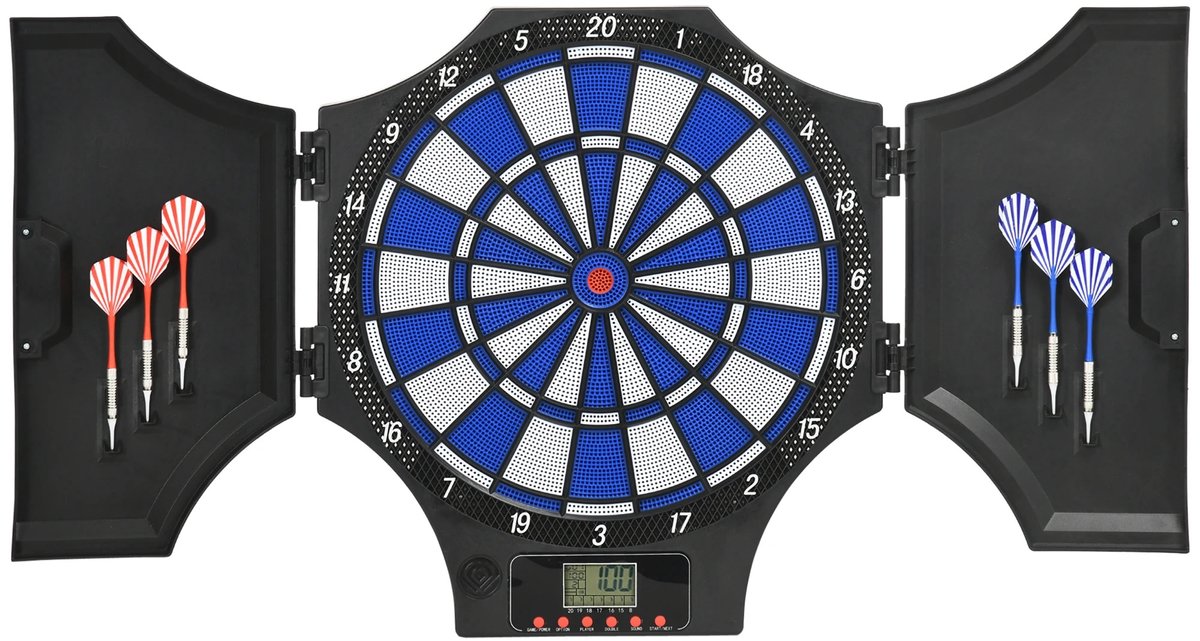 Bresht Elektronisch Dartbord -31 Spellen - Tot 8 Spelers - LCD-scherm - 6 Darts - Met Beschermdeuren - Zwart - 83 x 45 x 4 cm