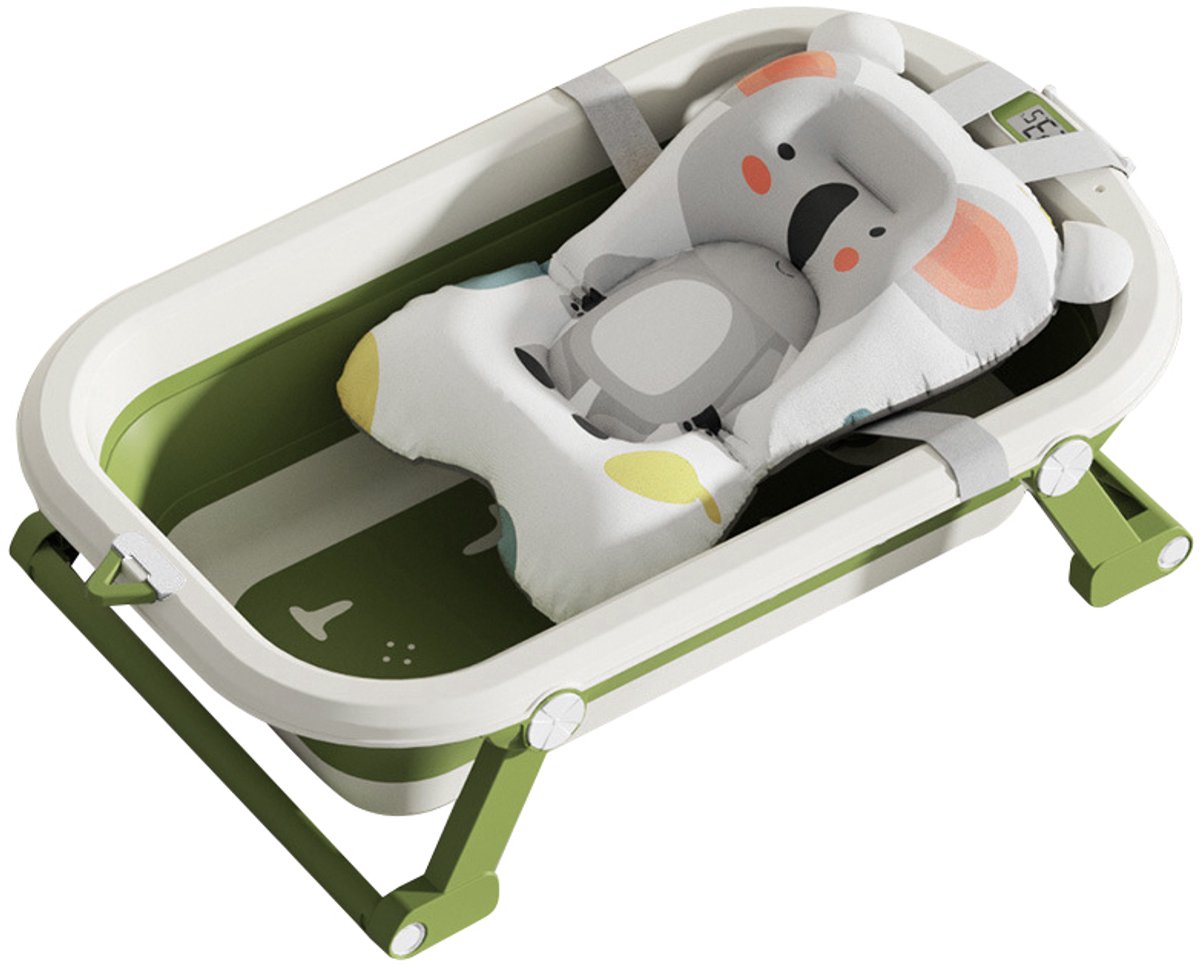 PIPIPOXER- Opvouwbaar babybadje - Babybad - met digitale thermometer en kussen - Peuterbad -Cadeaus geven - Groen