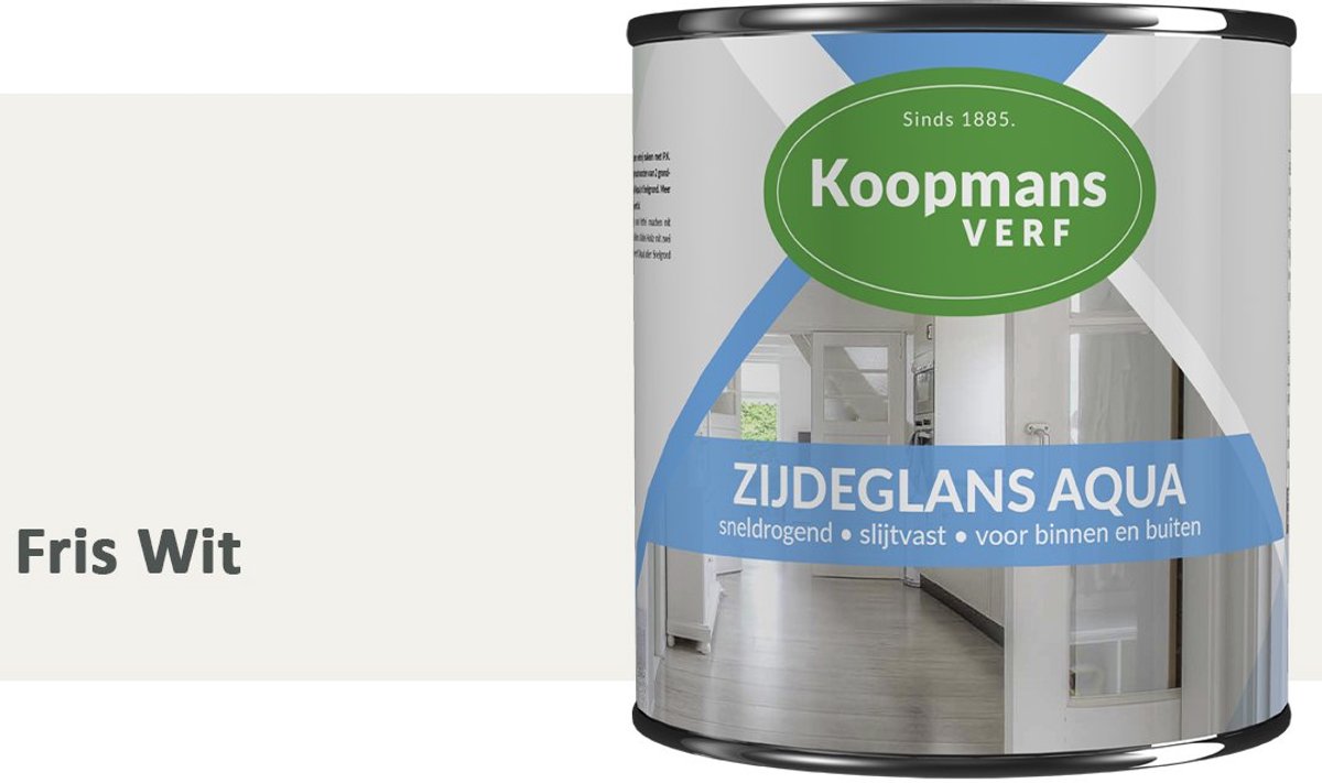 Koopmans Zijdeglans Aqua Lakverf – Zijdeglans houtlak voor kozijnen, deuren en meubels – Binnen & buiten – Watergedragen en sneldrogend – Fris Wit – 750 ml