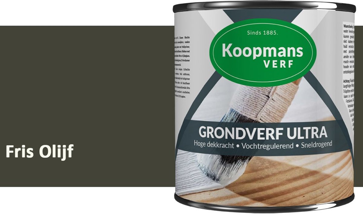Koopmans Grondverf Ultra – Grondverf Hout & Metaal Binnen en Buiten – Vochtregulerende Primer – Hoge Dekking – Zijdeglans – Fris Olijf – 375 ml