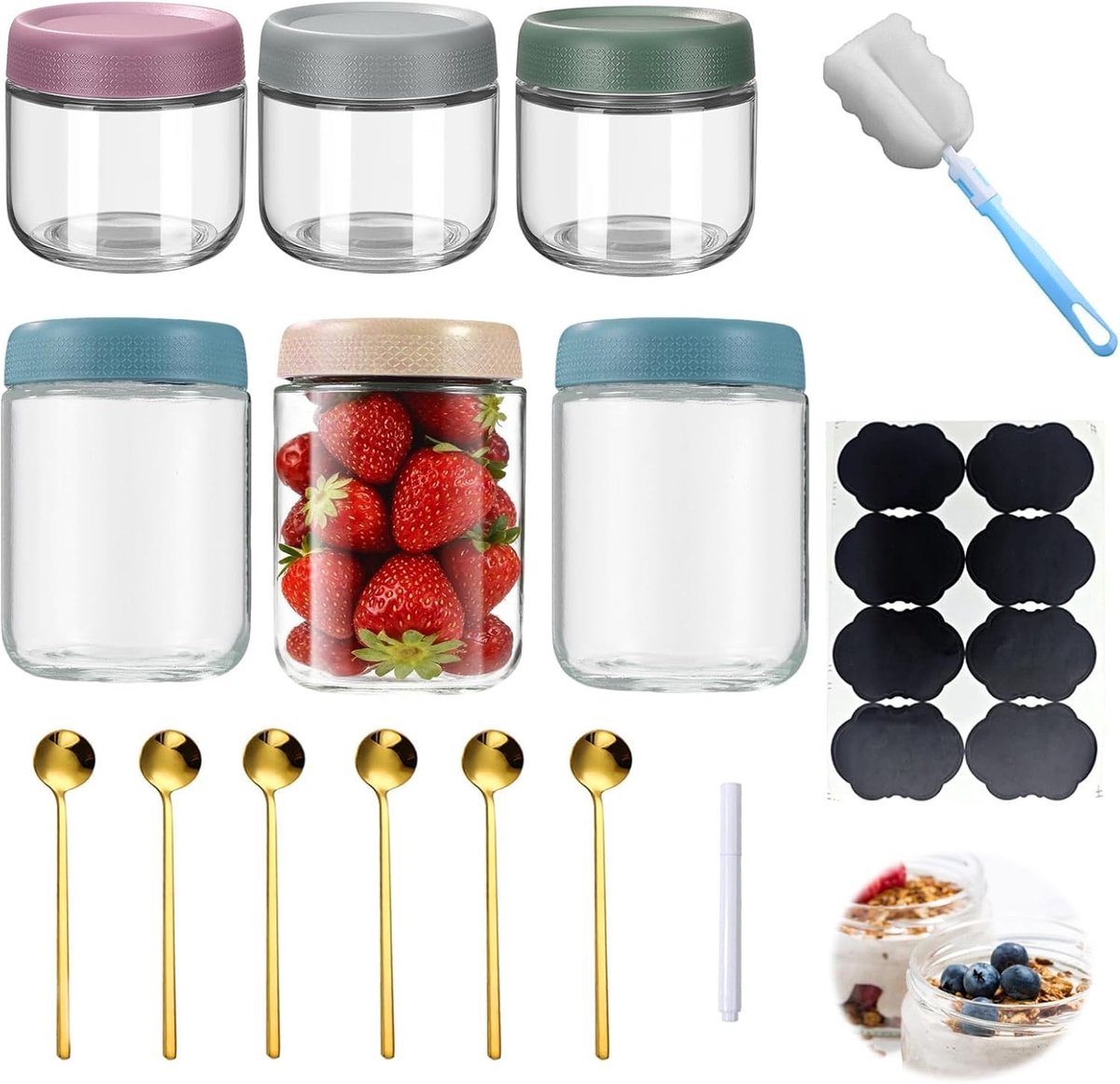 Glazen potjes met deksel - Transparant - 500 ml en 300 ml - Glazen inmaakpotten met schroefdeksel - Voor keukenopslag en voedselbewaring