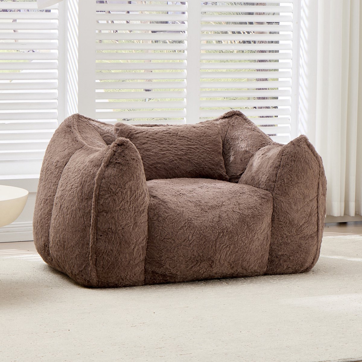 DESMIU Zitzak 123 x 97 x 73 cm - Loungestoel Met Rugleuning En Kussen - Voor Woonkamer En Slaapkamer - Imitatiebont - Khaki