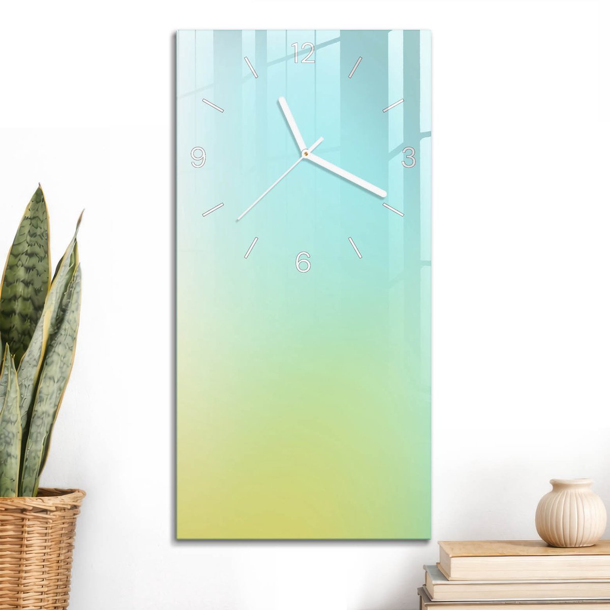 ArtPrintCave Turkoois Glazen Klok - 30x60 cm - Rechthoekige Wandklok - Kleurrijk Verloop Stille Wandklok - Achtergronden En Patronen Wandklok Keuken - Witte Klokwijzers