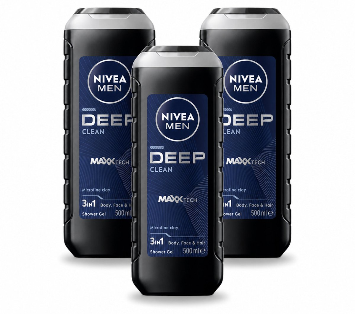 3 x NIVEA MEN - Douchegel - Deep Clean 3-in-1 - 500 ml - Voordeelverpakking - 3 stuks