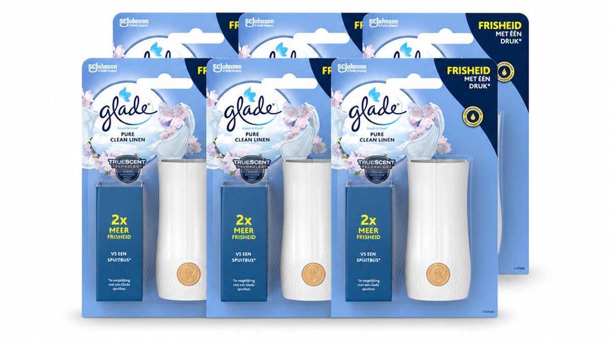 6 x Glade - Houder Touch & Fresh - Pure Clean Linen - 10 ml - Voordeelverpakking - 6 stuks