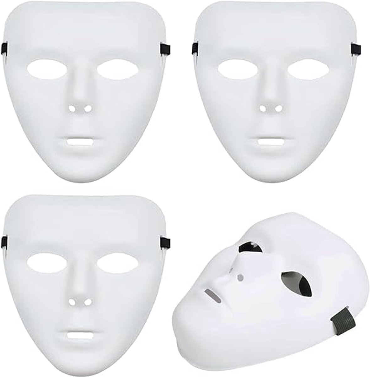 Masker - Minimalistisch Verdikt Plastic Gemaskerd Masker - Geschikt voor Hip-Hop Dansgroepen en Fashion Cosplay - Wit - 4 Stuks