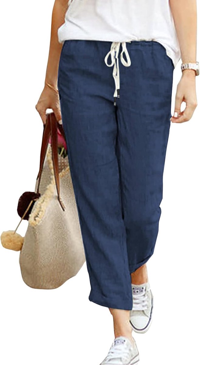 damesbroek, zomerbroek, 7/8, casual, lichte katoenen linnen broek, stoffen broek, comfortabele luchtige vrijetijdsbroek, strandbroek met zakken