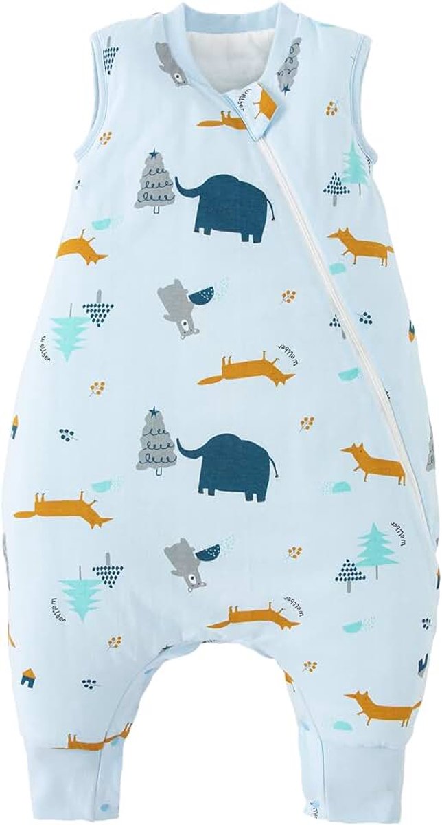 Slaapzak met voeten, 100% katoen 1,5 TOG slaapzak baby peuter slaapzak met benen voor 12-24 maanden jongens meisjes, olifant