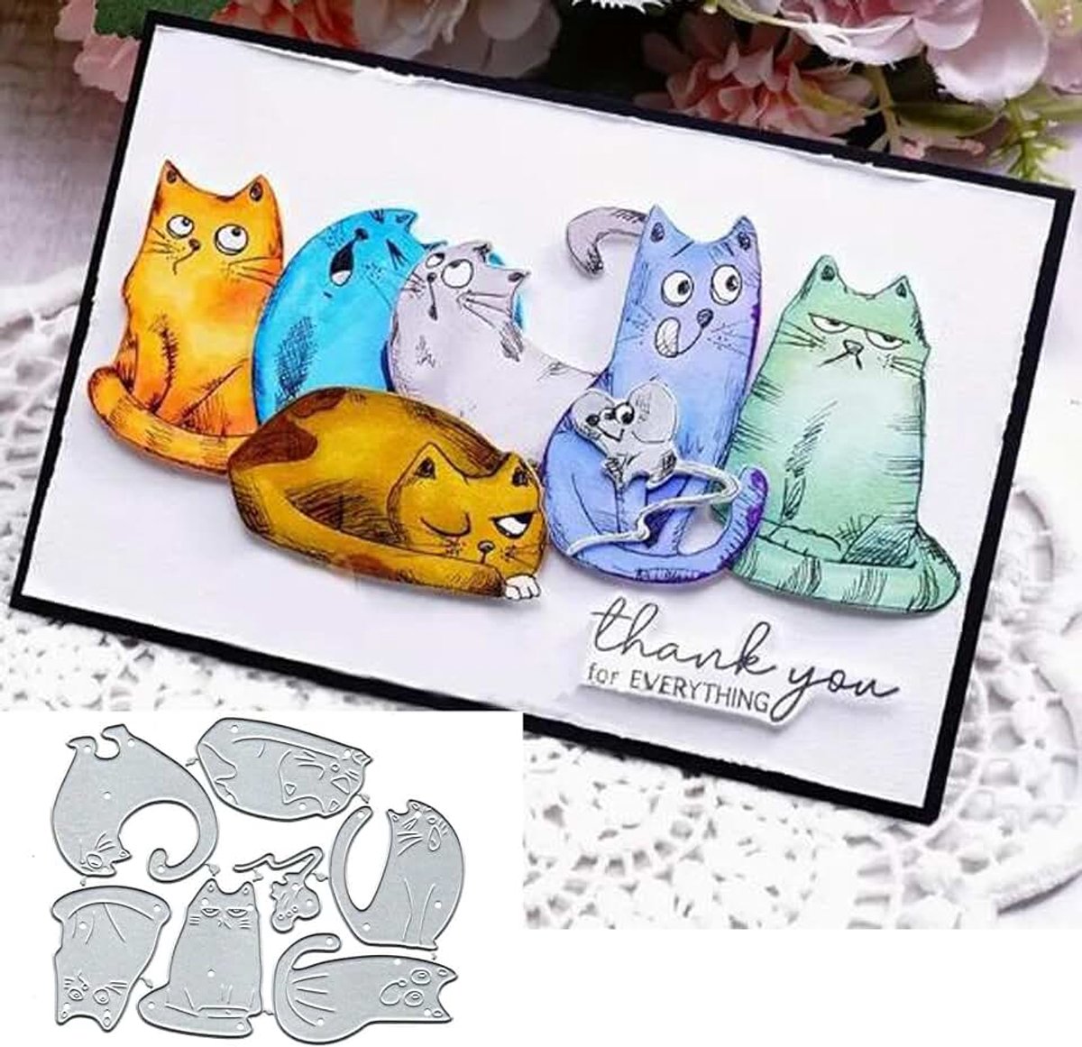 6 stks Verward Kitten Metalen Die Cuts Voor Kaarten Maken, Leuke Aniaml Katten Kaarten Snijden Dies Cut Stencils DIY Scrapbooking Album Decoratieve Embossing Papier Kaart Embossing Craft