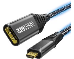 HDMI naar HDMI Adapter,1M 4K@60Hz 3D 1080P Type D naar A kabel ondersteunt Ethernet,3D,HDR en ARC,Micro HDMI naar HDMI compatibel met Raspberry Pi 5/4,Hero,camera's A6300 A6400,Yoga,ODROID