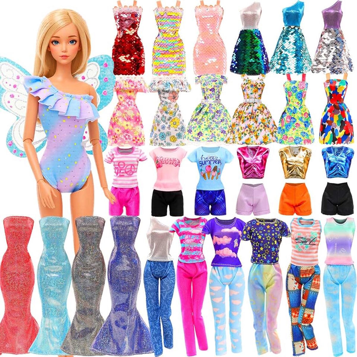 Poppenkleding, kleding, bovenstuk, T-shirt, blouse, broek, badpak, feeënvleugels, accessoires voor poppen van 30 cm, cadeau voor meisjes