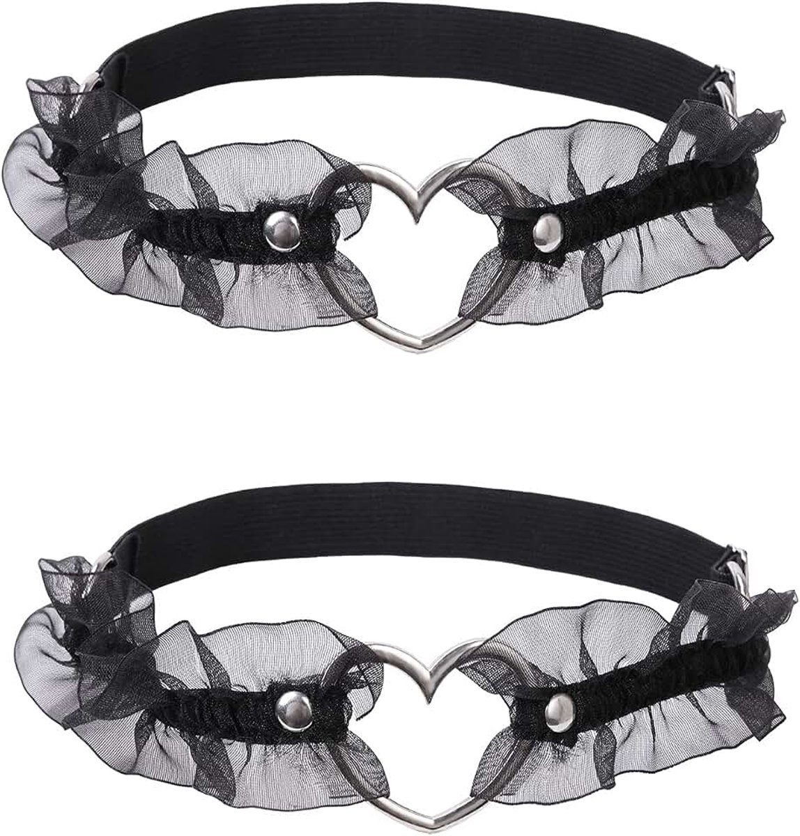 2Pcs Verstelbare Hart Kant Dij Kousenband, Elastische Been Kousenbanden Riem Voor Vrouwen Feesten, Zwart/Rood/Roze/Wit