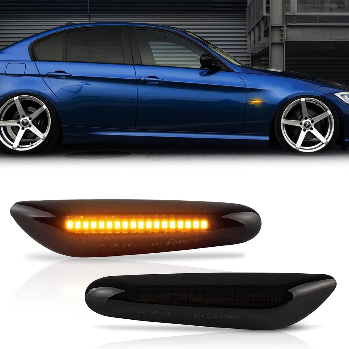 Zijknipperlichten, 2 stuks, zijrepeater, compatibel met BMW E90 E60 E46 E91 E92 E93 E61 E53 X3 E83 X 1 E84 E81 E82 E87 E88, LED richtingaanwijzer Canbus foutloos zijrepeater blinmarker ker