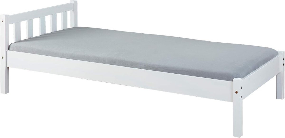 Link - Houten bed - bedframe - jeugdbed - logeerbed - eenpersoonsbed - modern bed van massief grenen - zonder lattenbodem - wit gelakt - Vilmar 90 x 200 cm