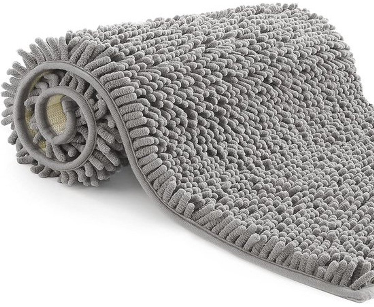 Zachte Antislip Badmat 70x120cm - Langharig Badkamer Kleed in Grijs