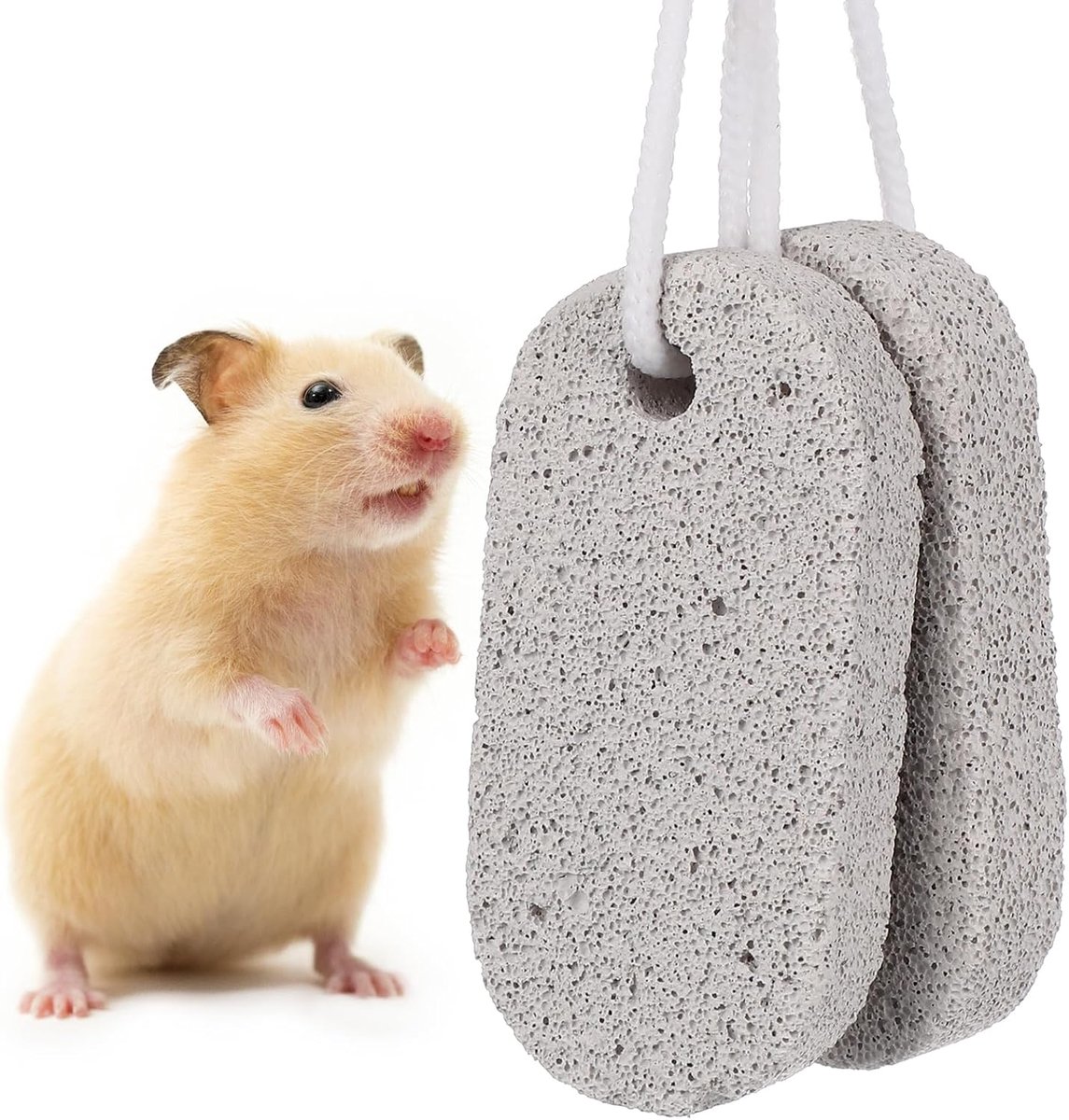 2 stuks huisdiertanden, slijpsteen, calcium, mineraal, 9 x 4,5 cm, molaire steen voor muis, konijnen, eekhoorntjes, hamsters en andere kleine huisdieren