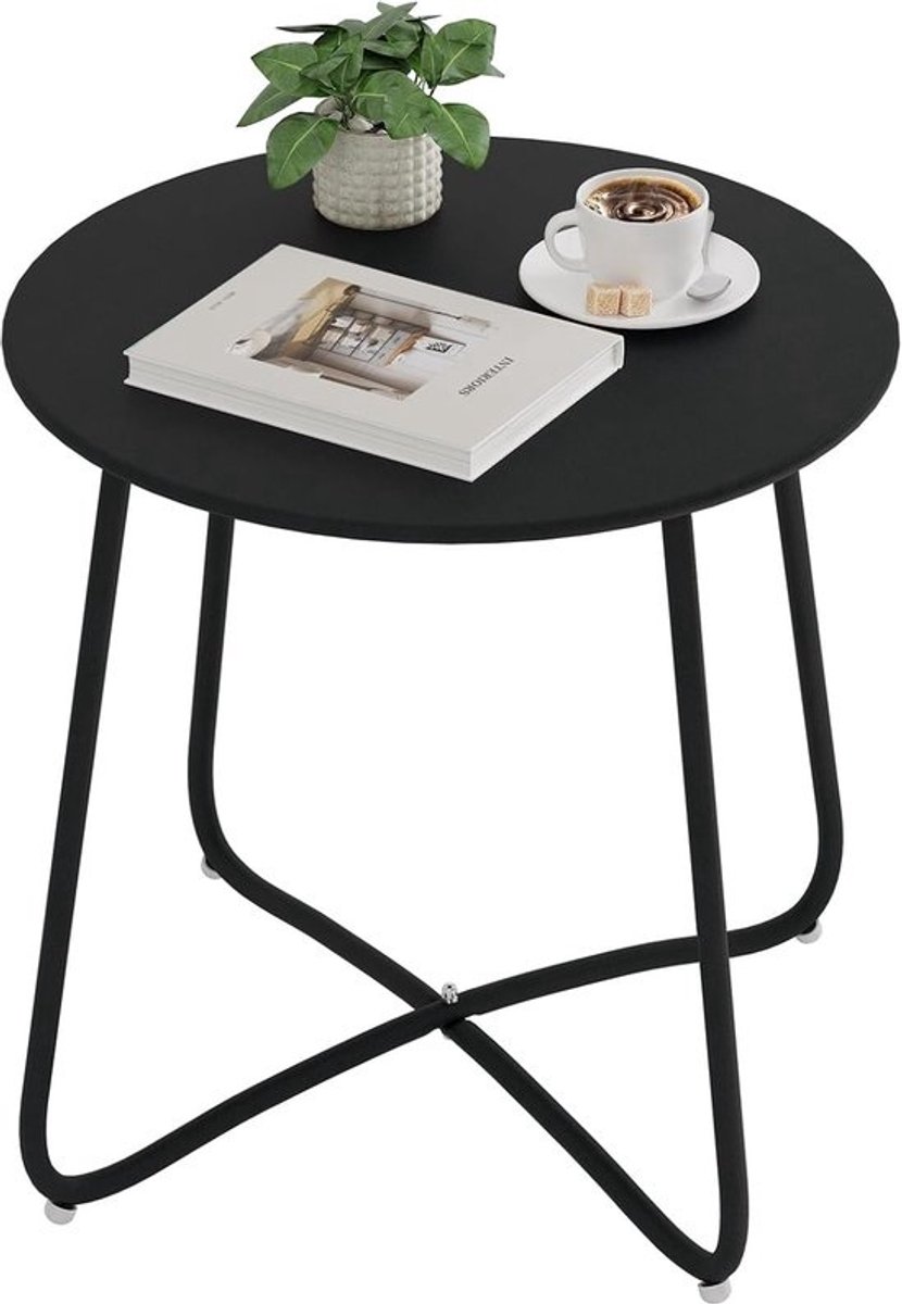 Ronde bijzettafel - Balkontafel terras - Buiten ontspannen - Verstelbare pootjes - 45 cm diameter - Zwart