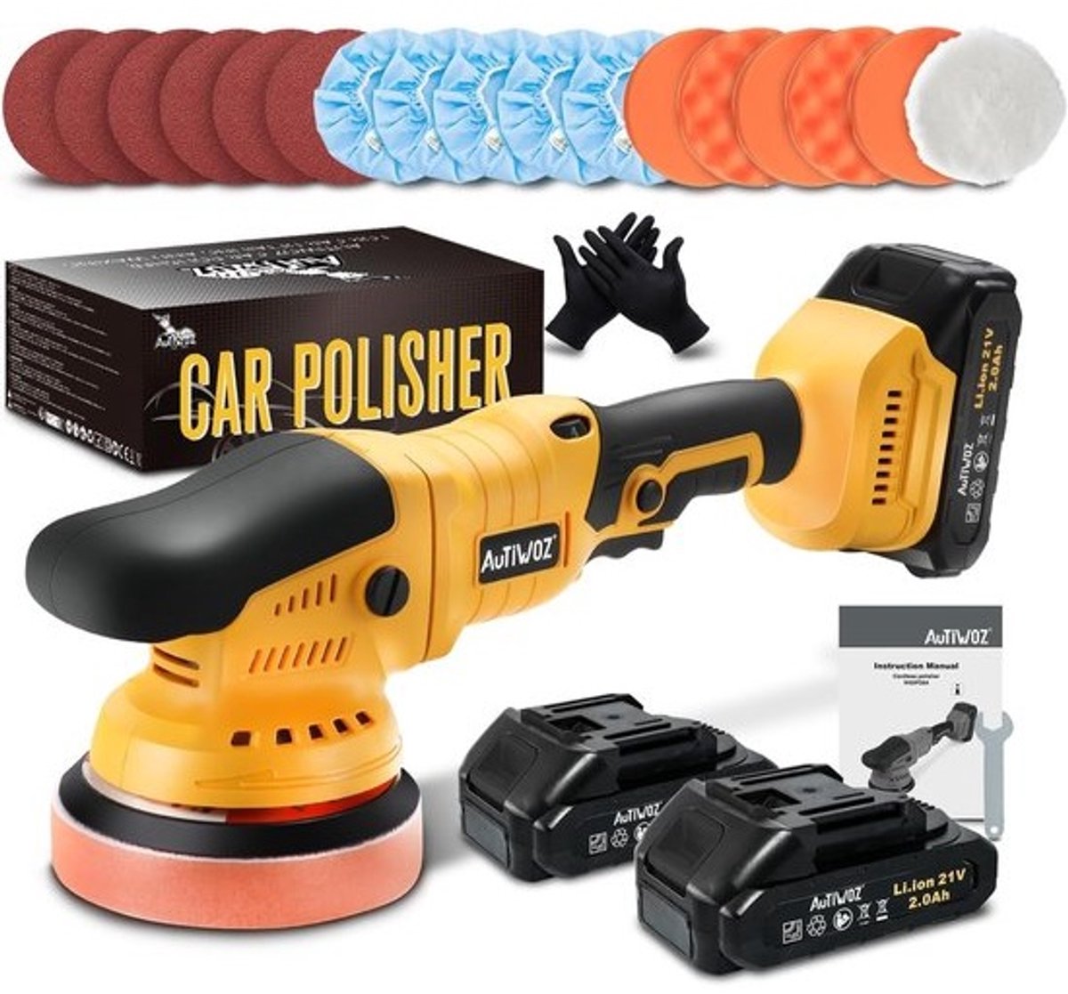 Draadloze Accu Polijstmachine 21V - Professionele Excentrische Polijstmachine voor Auto en Huishoudelijk Gebruik - 2800-5800RPM met 2 Accu's