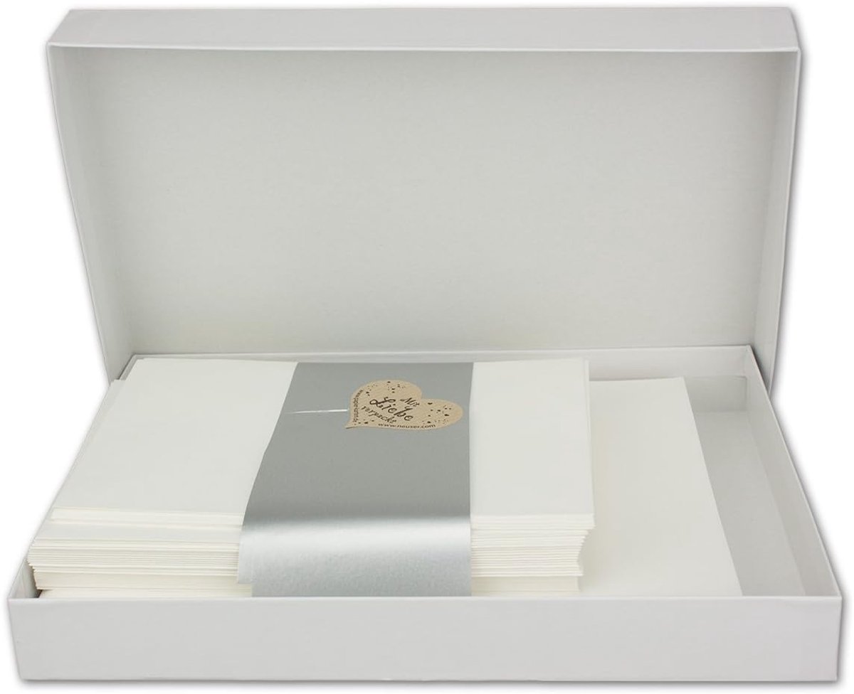 25 x kaartenpakket in DIN B6 crème - 11,5 x 17 cm - enveloppen crème (kleef) - inlegbladen in crème - in praktische geschenkdoos