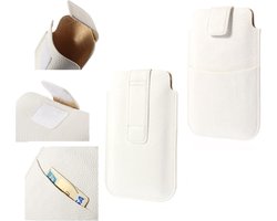 Leather cover adhesive fabric closure front pocket voor MEIZU M16 (2018) - White