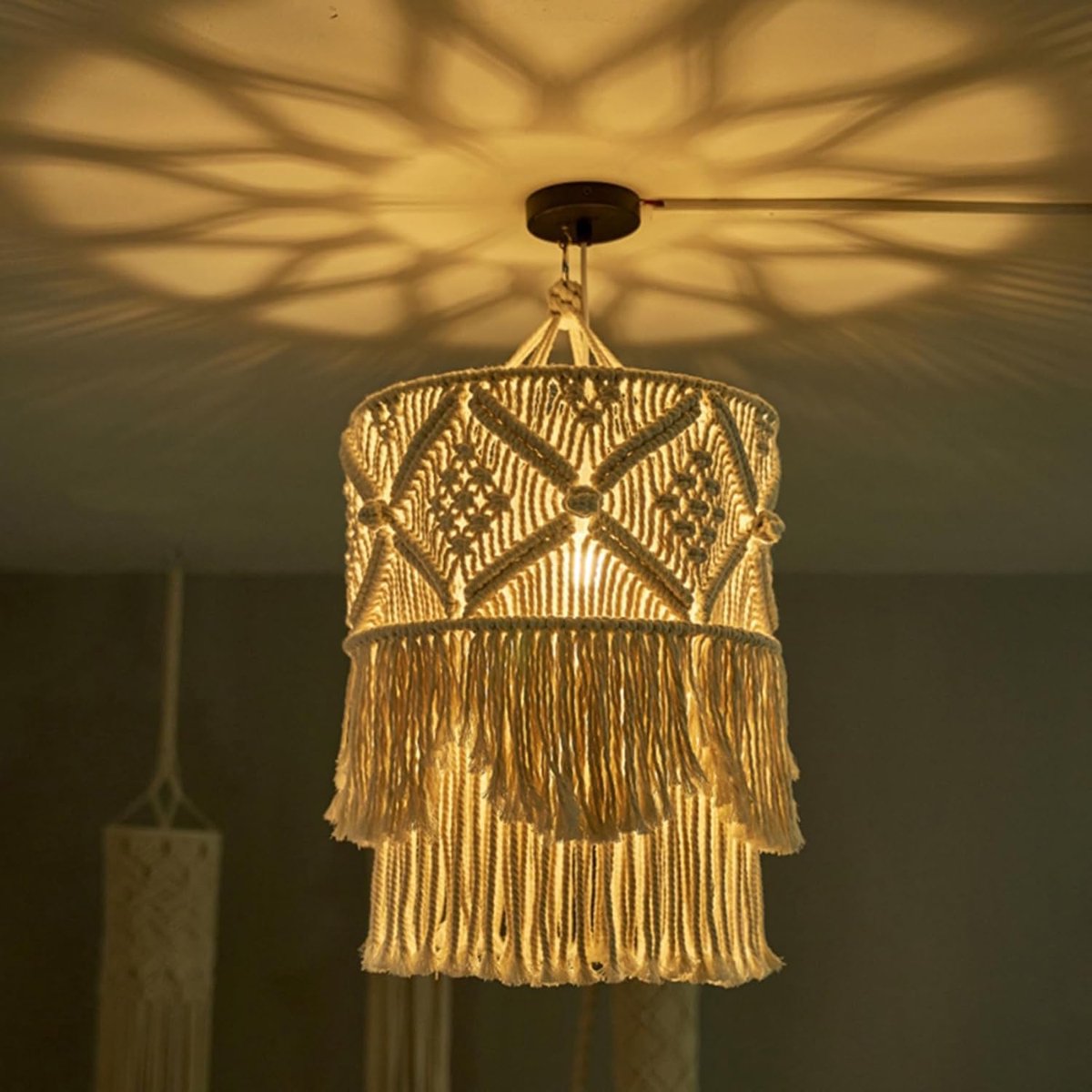 Lampenkap Boho Lamp Handgemaakte Muur Wandtapijt Lampenkap Bohemen Macramé Boho Handgemaakte Kwastje Wandtapijt Achtergrond Hoofddeel Muur Opknoping