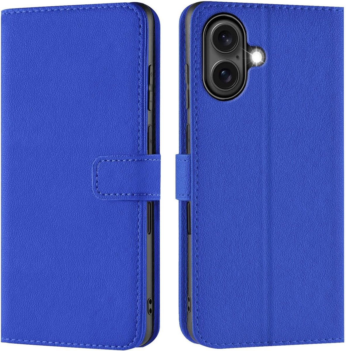 Hoes voor mobiele telefoon voor iPhone 16, bookcase, tas, flipcover voor iPhone 16, case met kaartvakjes, opstelfunctie, blauw