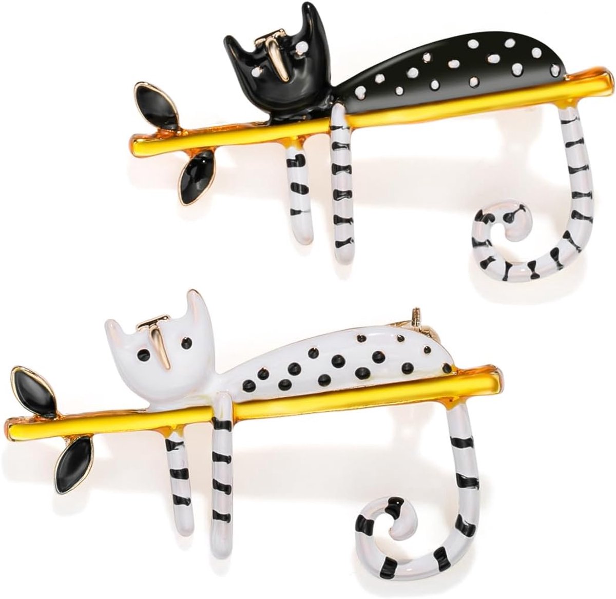 Broches naald kat set voor kleding gebreide jas, zwart en wit broche speld spelden pullover sjaal clips klein modern sieraden cadeau voor vrouwen meisjes jurk accessoires
