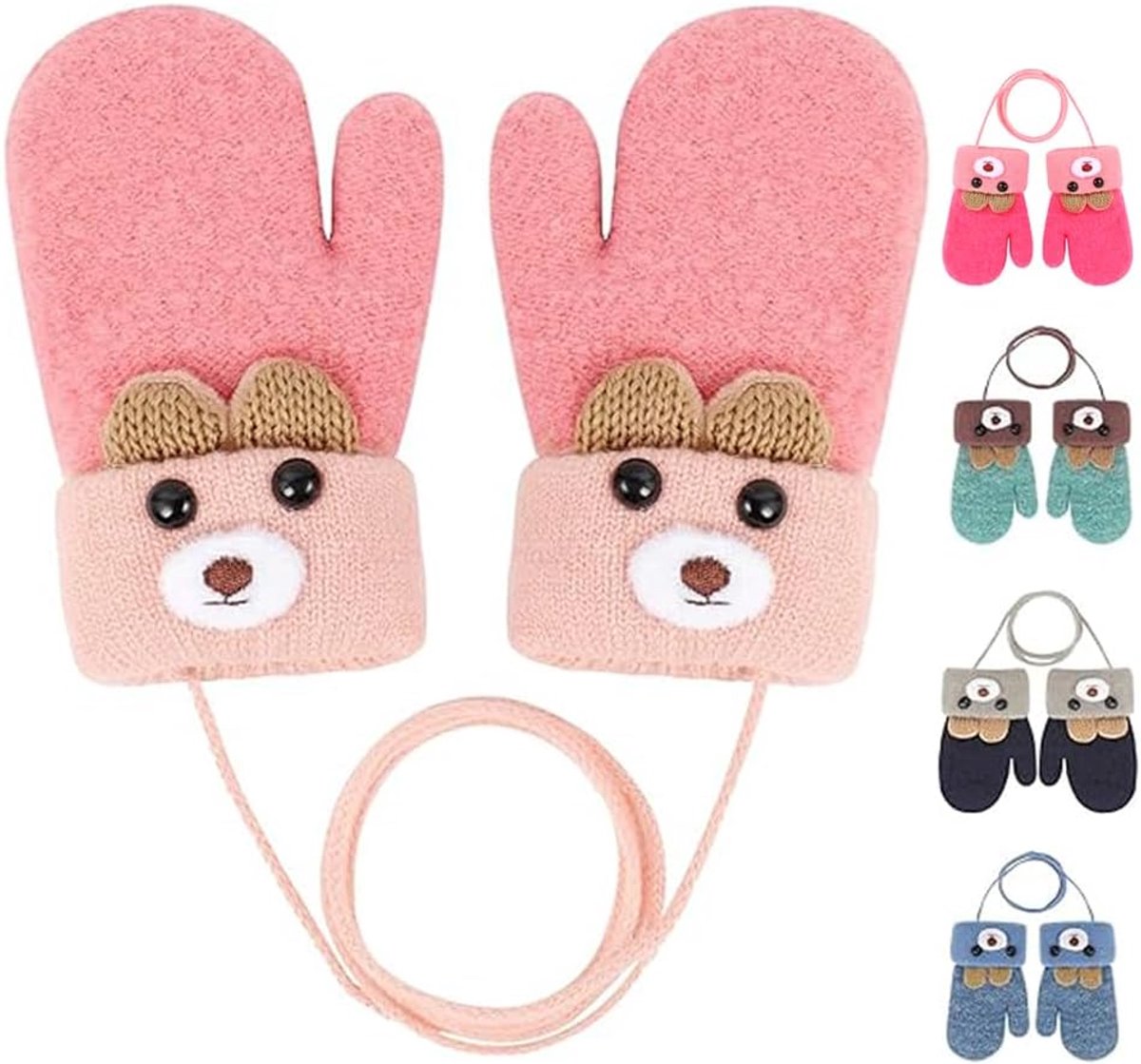 1 paar winterwanten voor baby's van 0-3 jaar, schattige beer, gebreide warme handschoenen met fleece gevoerd, kleine kleine kleine wanten voor baby's, jongens en meisjes