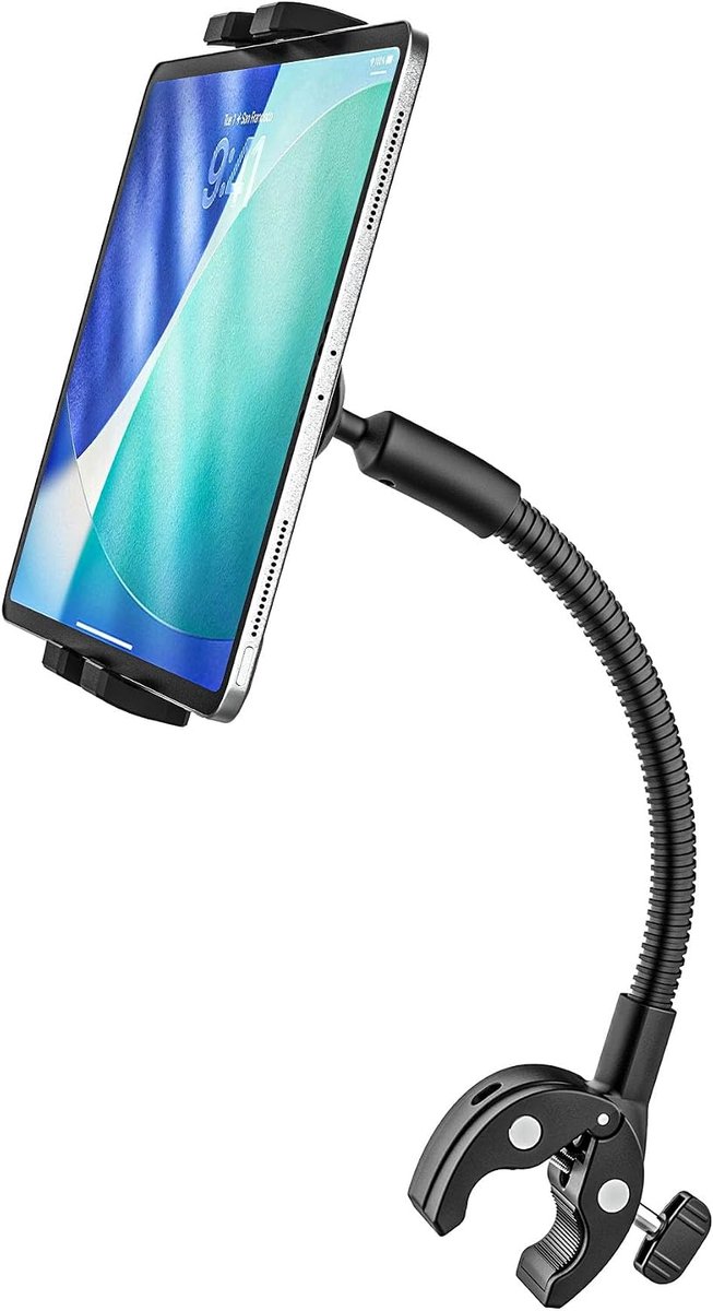 Metalen flexibele tablethouder voor rolstoel, kinderwagen, fiets, loopband, buisstanghouder, stuurklem voor tablets en mobiele telefoons 4-13 inch, iPad Pro Air Mini/Galaxy Tab/Fire/iPhone