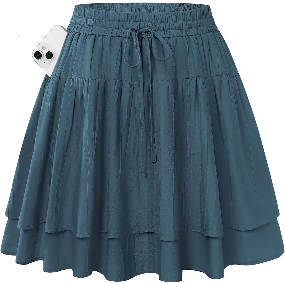 Kasin Dames A-lijn rok met hoge taille en broek voor de zomer, casual, vloeiende minirok met zak, lichte ruches