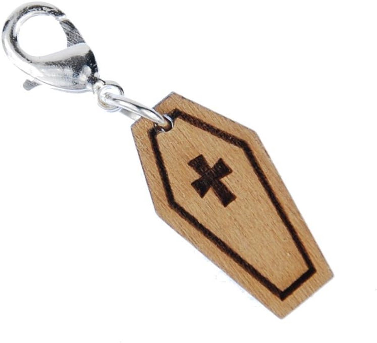 Sarg Charm Zipper Pull Sarcofaag Dood Halloween hout - handgemaakt modesieraad I kettinghanger verzilverd - bedelarmband - hanger voor armband, 20 mm, Metaal
