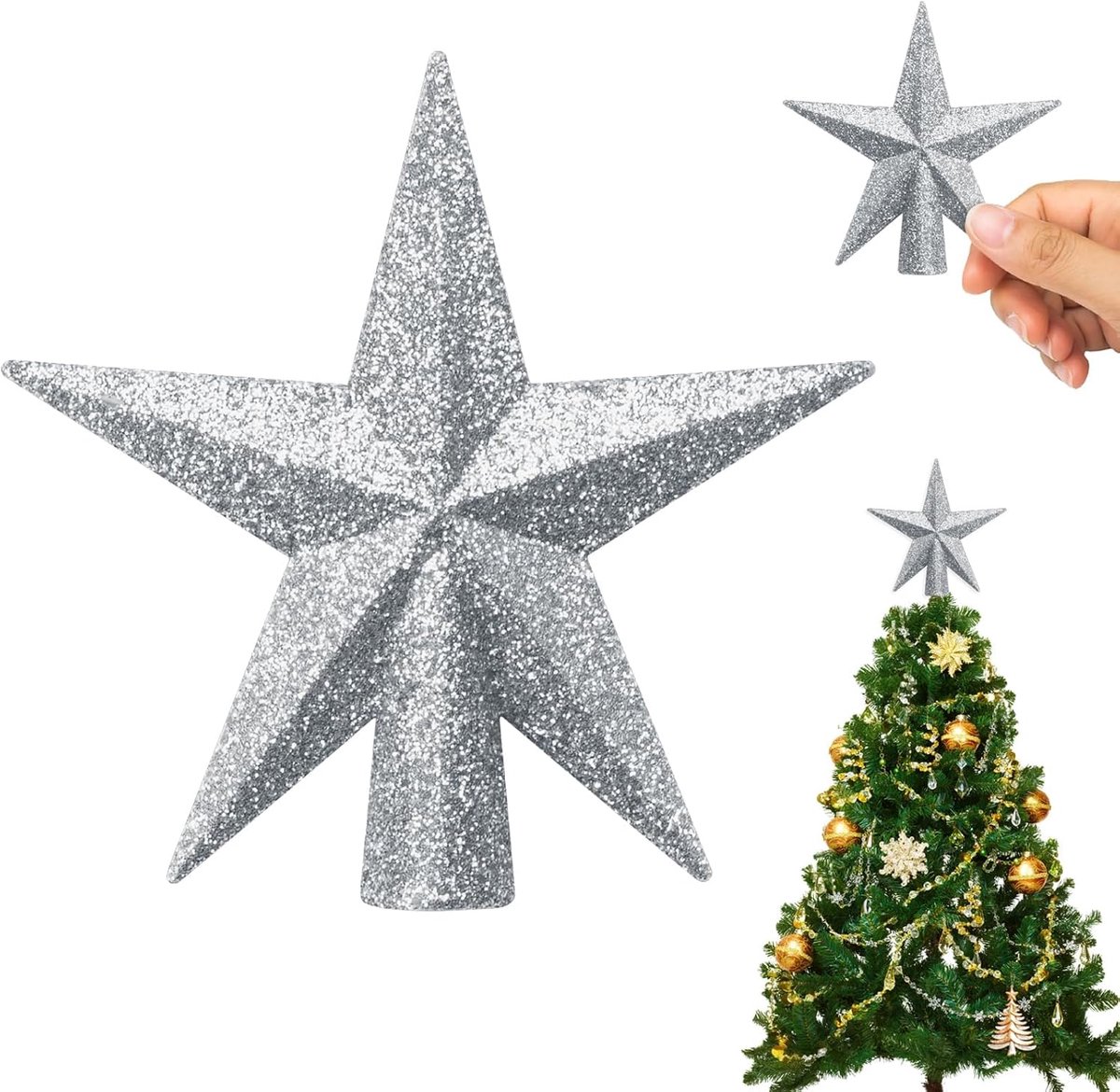 Kerstboomversiering, 11 cm, decoratie voor kleine bomen, ster voor feestdecoratie
