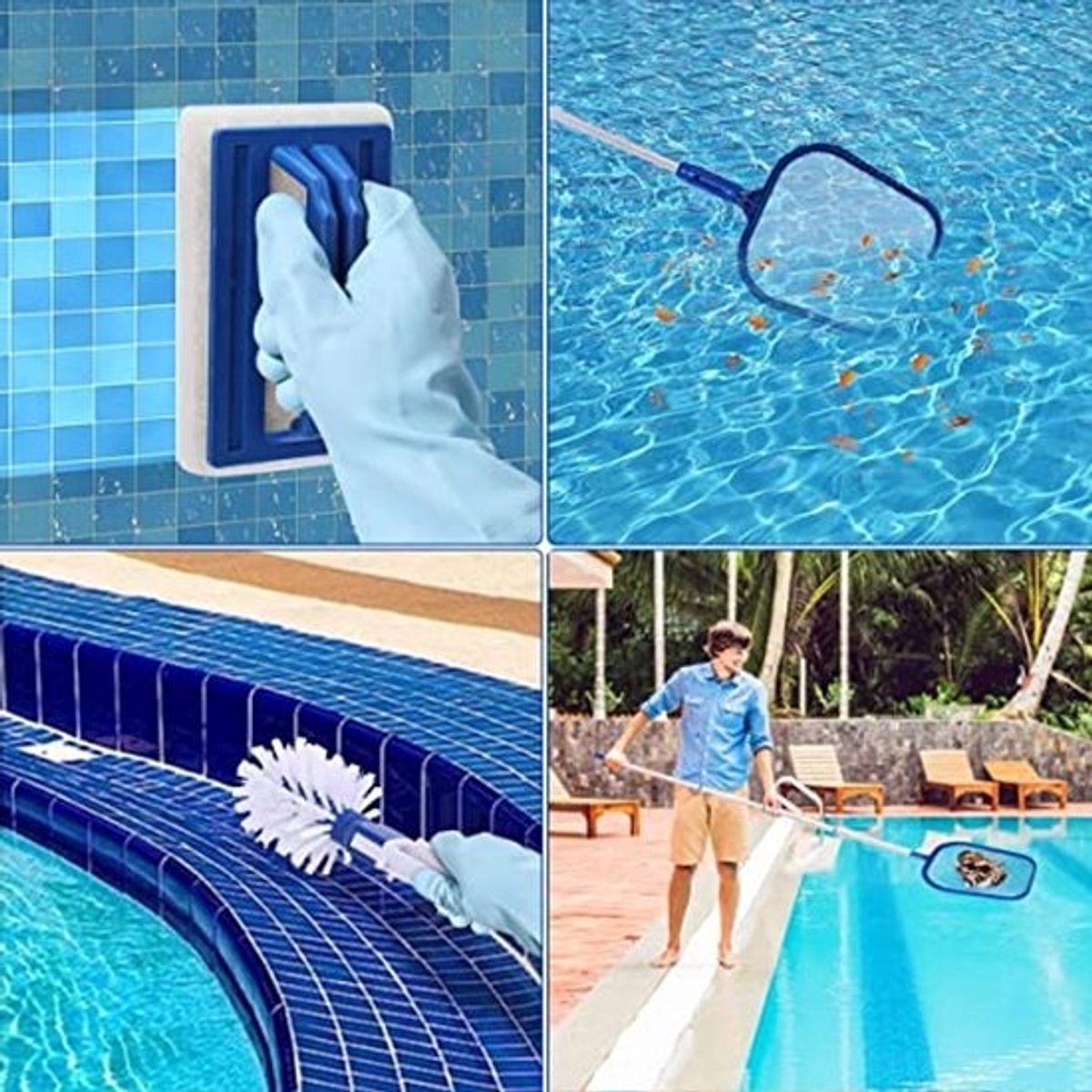 Zwembad Reinigingsset met Telescopische Paal - Ideaal voor Vijvers, Bubbelbaden en Fonteinen