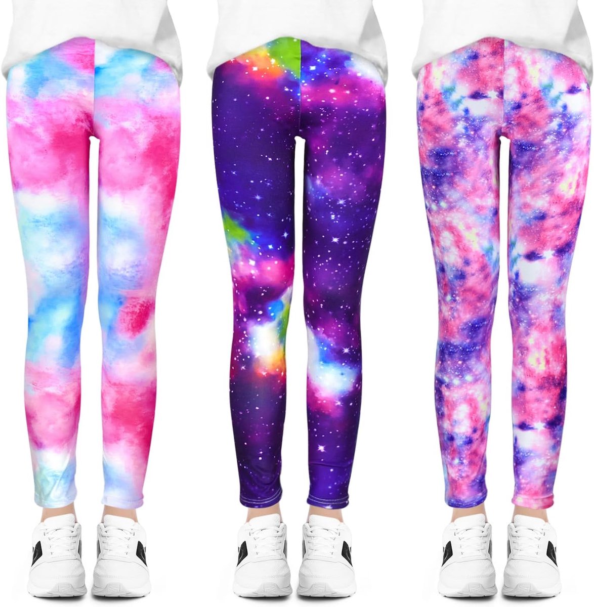 Leggings 3-pack, kleurrijke sportbroek met sterrenpatroon, ondoorzichtige en elastische vrijetijdsbroek voor dagelijks gebruik, school en sport, maat 104-158