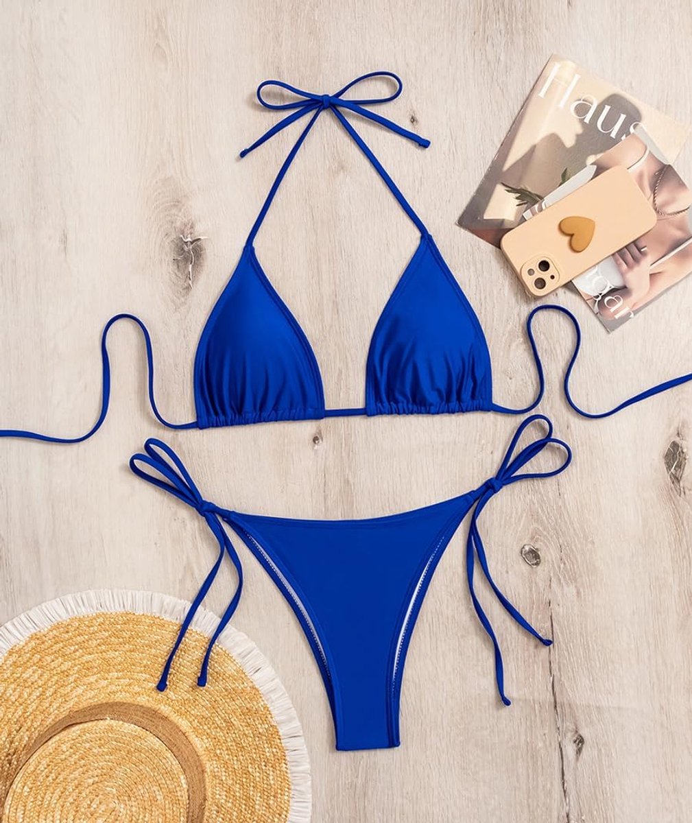 Bikini's voor dames, push-up bikini, tweedelig, beha en broekje, hoge taille, basic, voor dames, tweedelig, driehoekig, gevoerd, Braziliaanse tops, badpak met bekleding