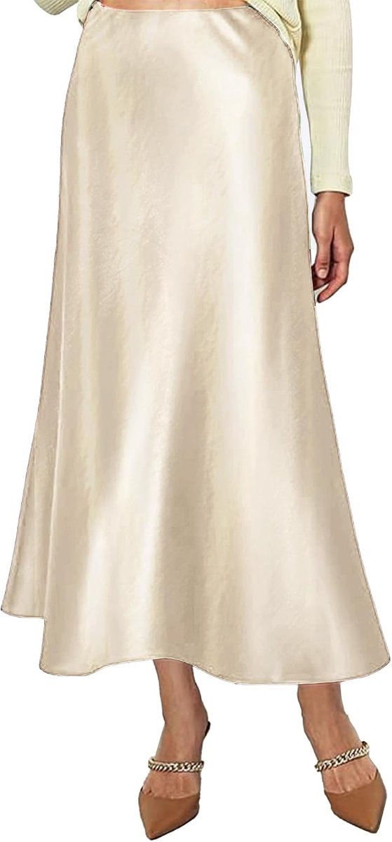Satijnen rok voor dames, hoge taille, elegant, elastisch, satijn, casual, midi-rokken, lijnrok, kantoor, zijde, plooirok in half herfst