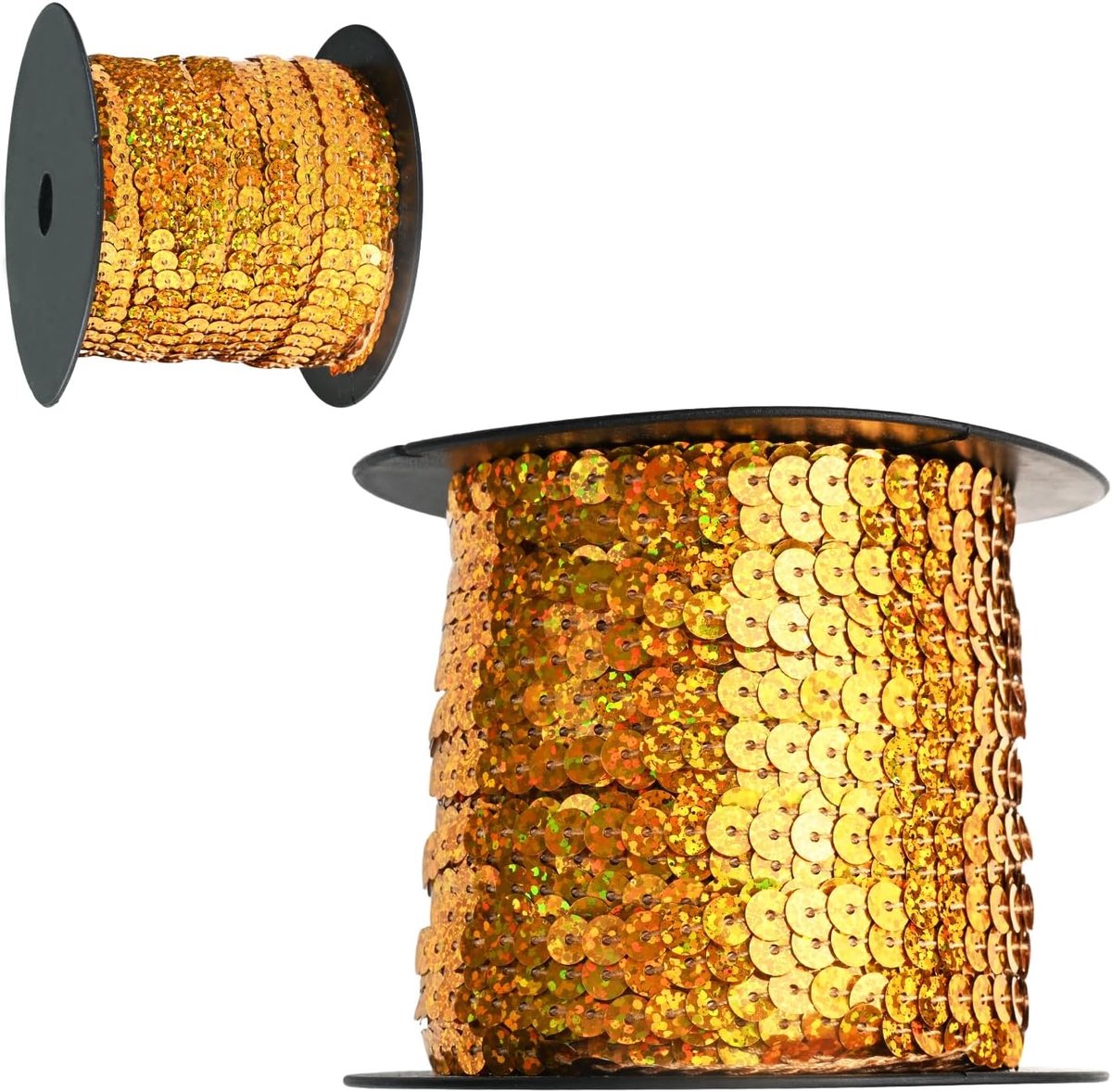 Paillettenrol, 6 mm, kleurrijke pailletten, platte rand, glitter, platte achterkant, rand om te knutselen, pailletten, linten voor kleding, ornament, dansband, armband (lasergoud)