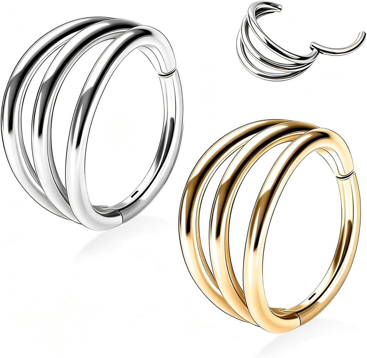 Neusring van roestvrij staal, segmentring 0,8 mm, clicker voor septum en neusgat, uniseks, 2 stuks