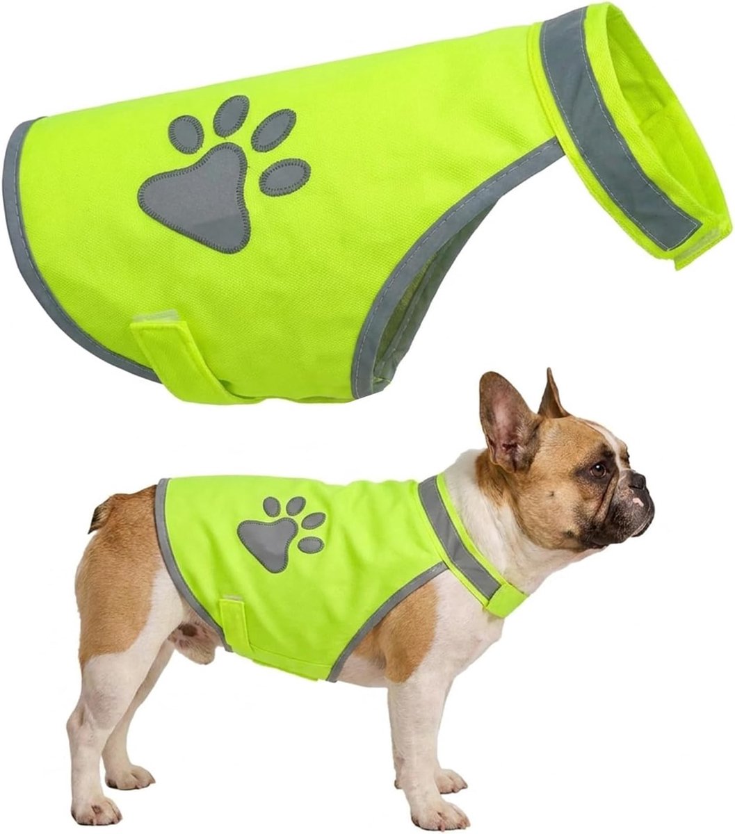 Hondenvest Hoge Zichtbaarheid Fluorescerend Geel, Verstelbaar Veiligheidsjack met Klittenbandsluiting voor Nachtelijke Wandelingen (Maat S)