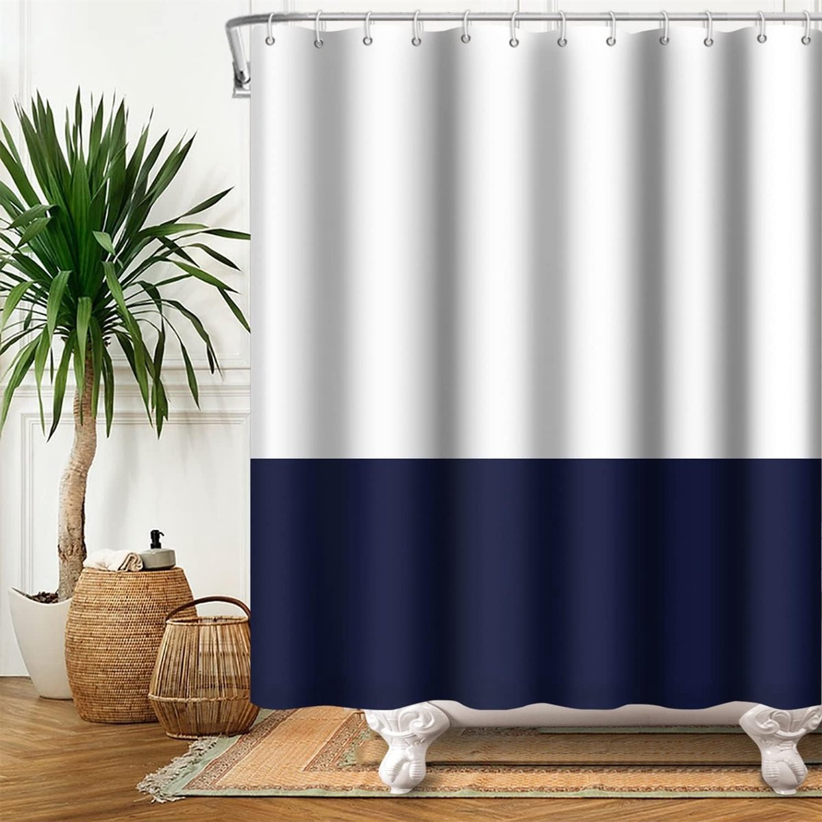 180 x 180 cm Wit Blauw Douchegordijn Eenvoudig Thema Bad Gordijn Klassieke Traditionele Bad Gordijn Stof Polyester Waterdicht voor Kinderen Badkamer Keuken Decor met Haken