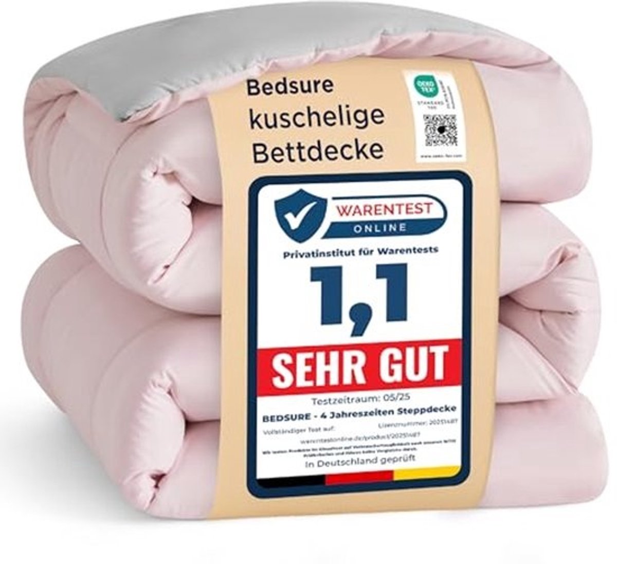 Omkeerbaar Dekbed 200 x 200 cm - 4 Seizoenen, Oeko-Tex-gecertificeerd, Roze/Grijs, Zachte Slaapdeken 100% Polyester voor Allergieën
