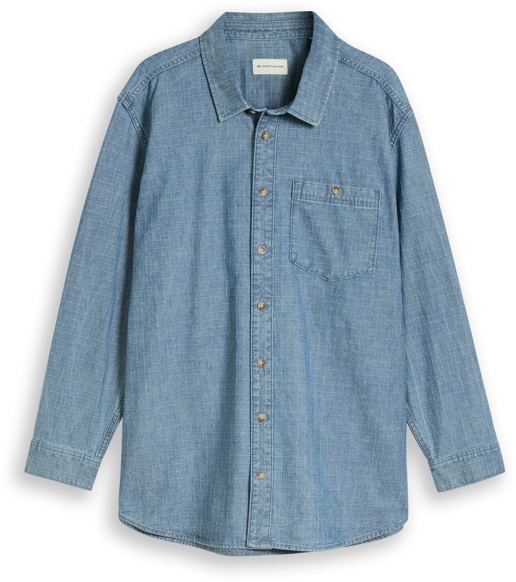 Tom Tailor - Plus Size - spijkerblouse met borstzak - Maat 2XL - mid blue denim check
