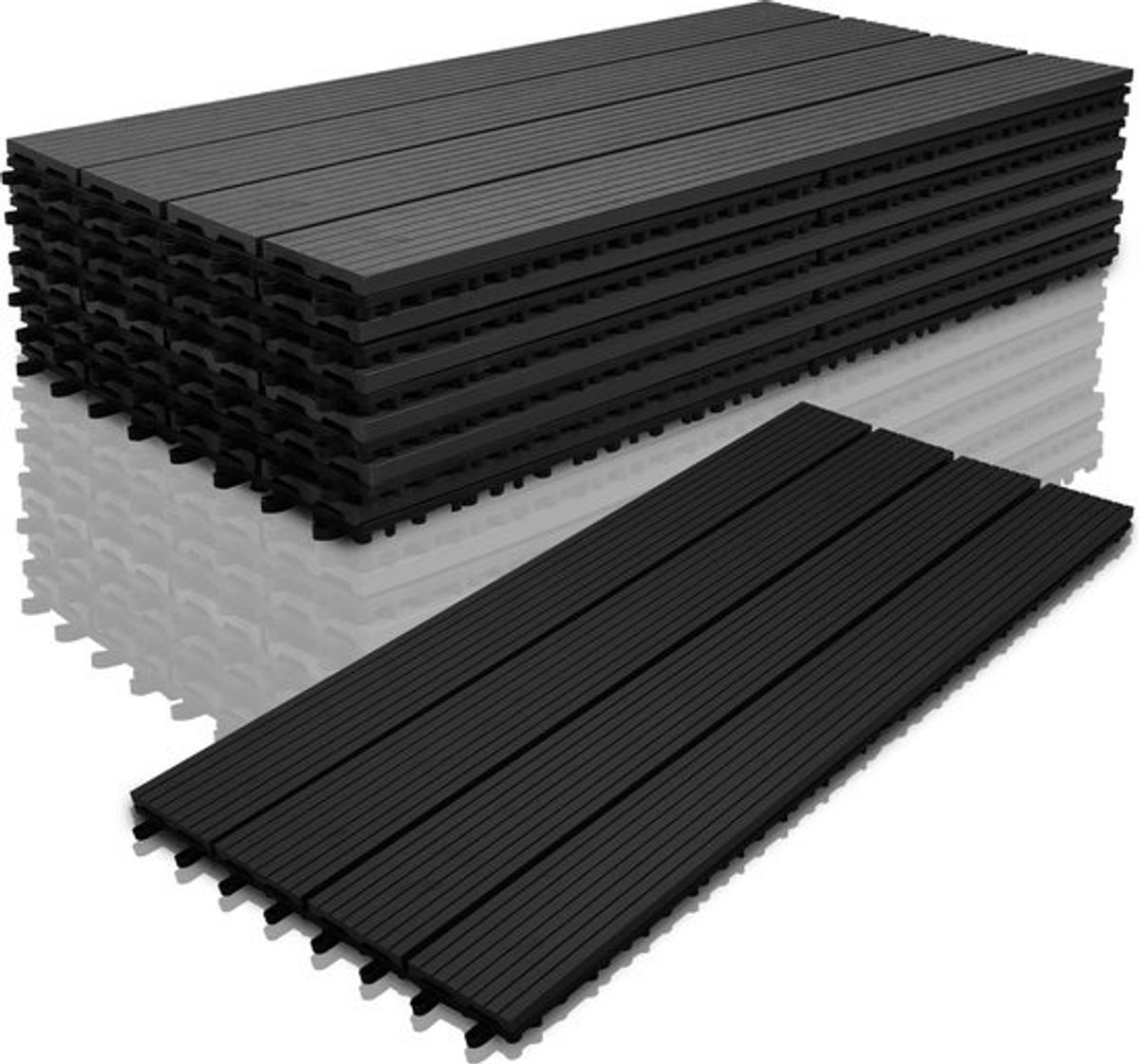 Terrastegels 60x30cm 6 stuks 1m² WPC Tegels Balkon Terras of Vlonder Snelle Montage Vlondertegel Tuintegels Terrasplanken Balkon vloer Kliktegels Buiten tegels Donkergrijs