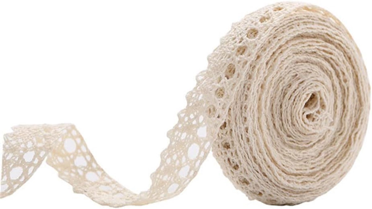 Kanten lint, 30 m katoen, kanten boord, gehaakte kant, decoratief lint, kantstof, cadeaulint voor naaien, knutselen, bruiloft, kerstcadeau, decoratie, beige 1,5 cm